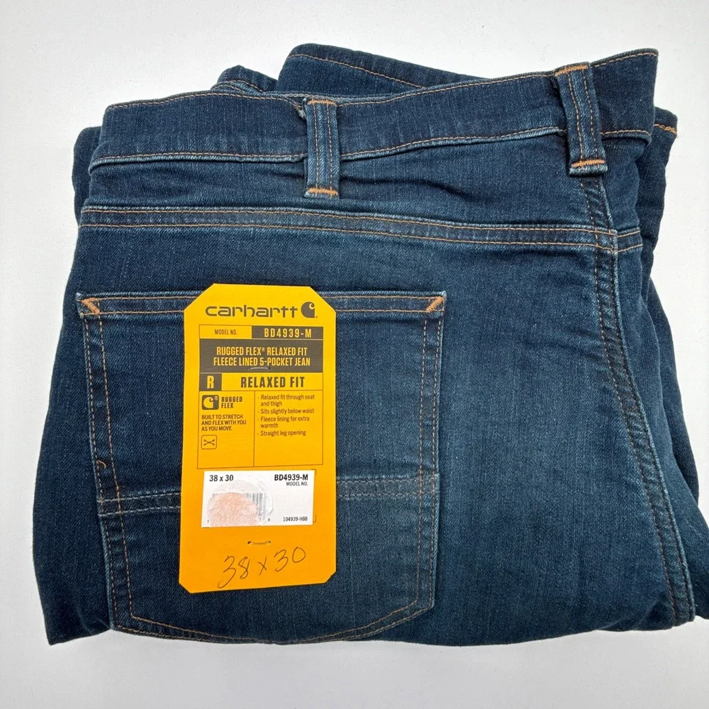 Carhartt Rugged Flex Relaxed Fit Fleece Lined Jeans Mens 38x30 BD4939-M‎ Blue